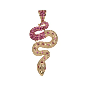 1 3/4" Ruby CZ Snake Pendant 14K Yellow Gold