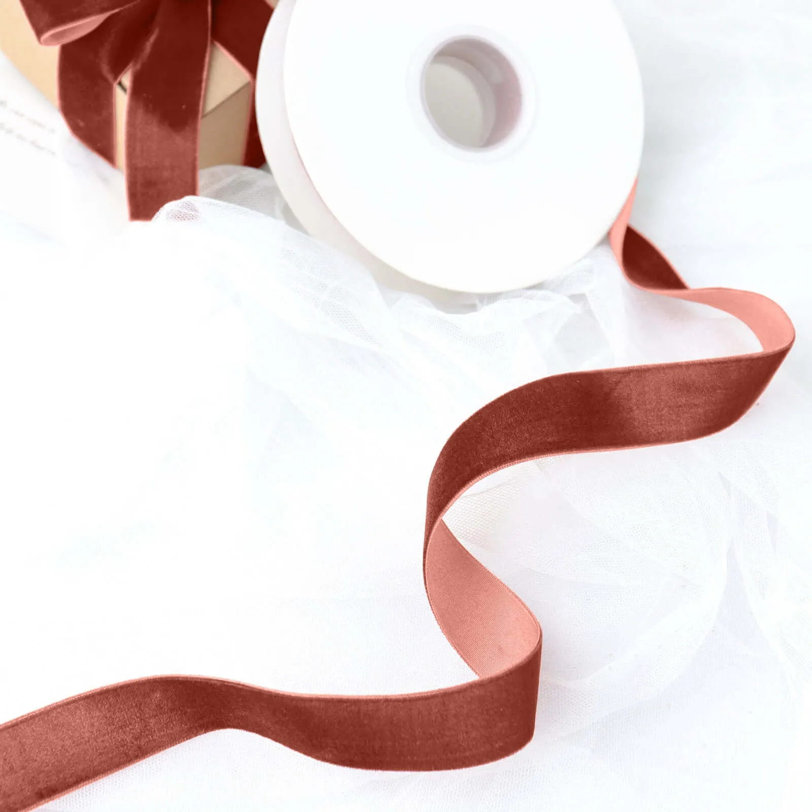 10 Yards Terracotta (Rust) 1" Velvet Single Faced Ribbon Spool, DIY Craft Supplies, Velvet and Nylon Ribbon Roll