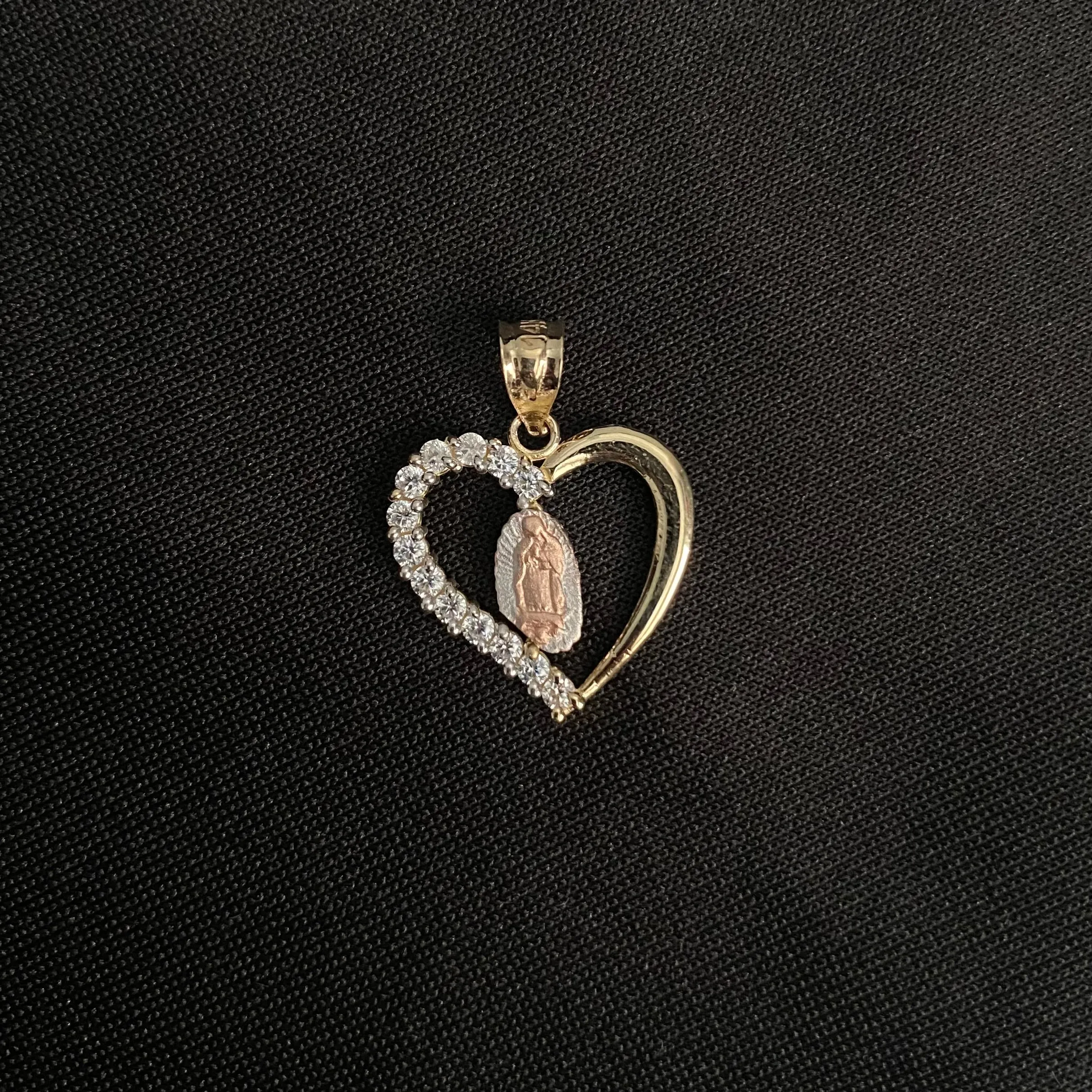 14k Gold Heart Virgencita Pendant 0387