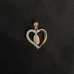 14k Gold Heart Virgencita Pendant 0387