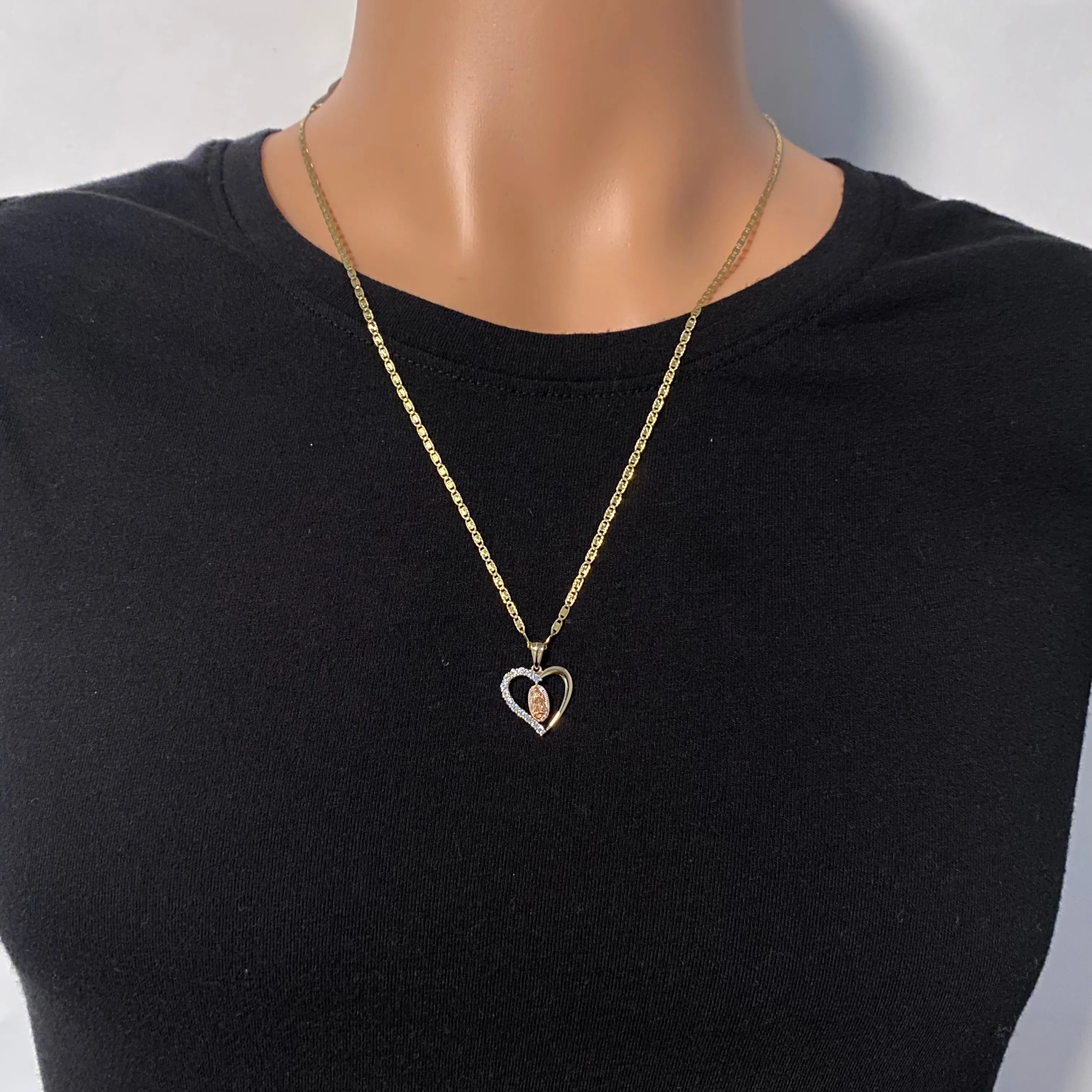 14k Gold Heart Virgencita Pendant 0387