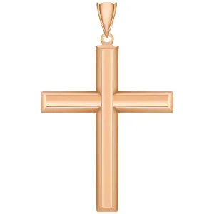 14k Rose Gold Plain & Simple Religious Cross Pendant with High Polish