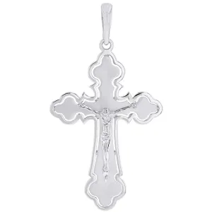 14k White Gold Open Outline Cross Eastern Orthodox Crucifix Pendant