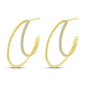 14K Yellow Gold 0.13ctw Twist Diamond Hoop Earrings