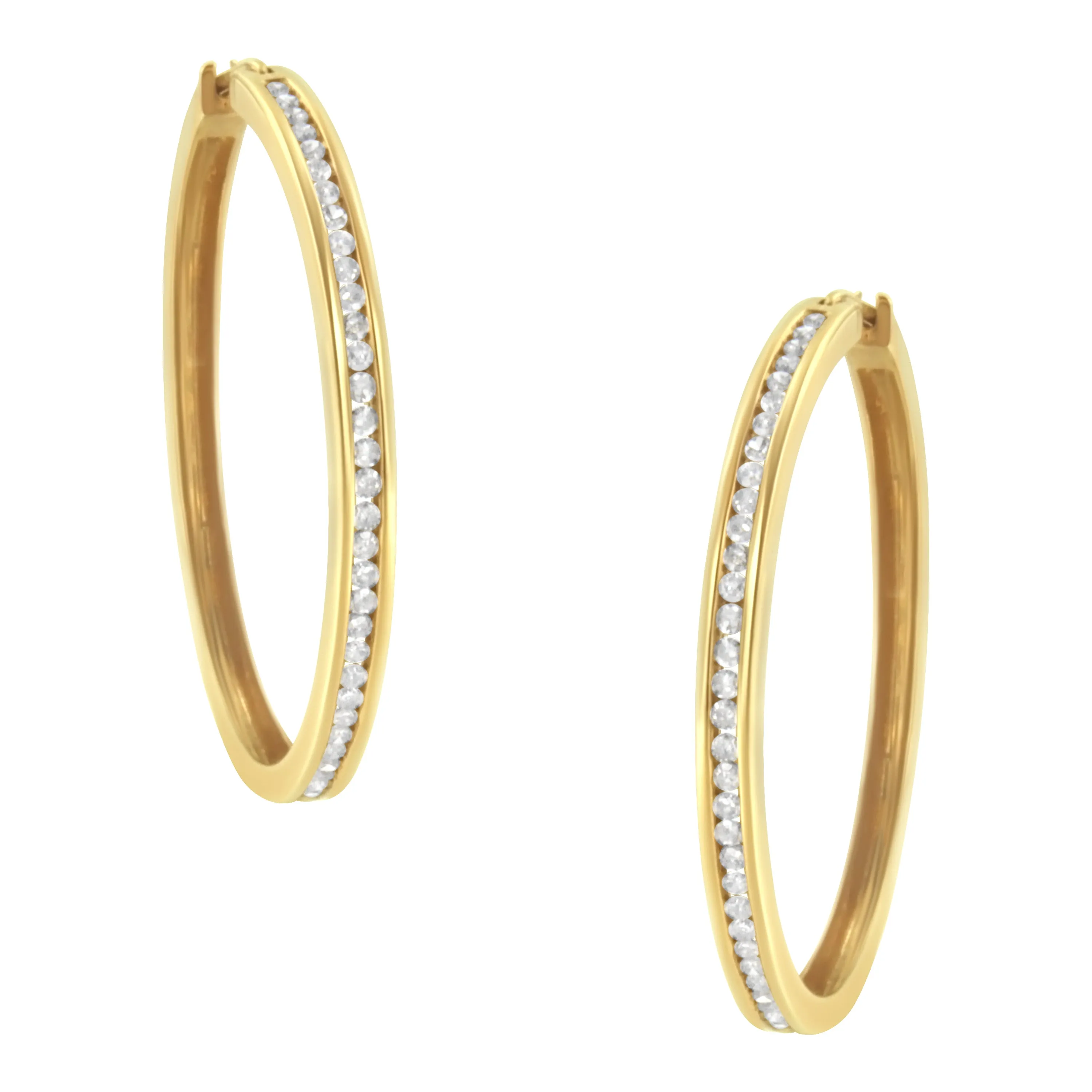 14K Yellow Gold 1.0 Cttw Round Brilliant Cut Diamond Channel Set Circle Hoop Earrings