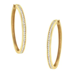 14K Yellow Gold 1.0 Cttw Round Brilliant Cut Diamond Channel Set Circle Hoop Earrings