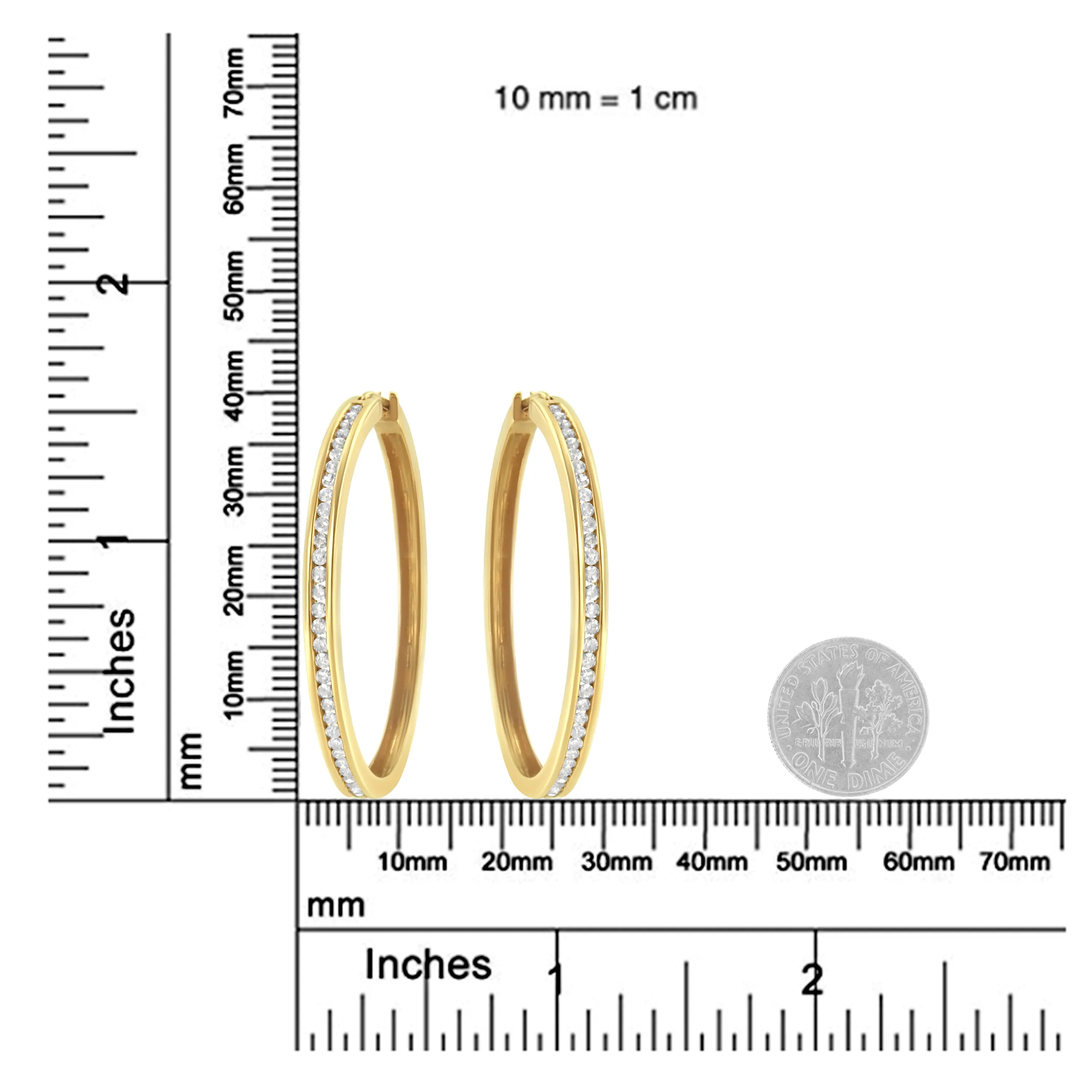 14K Yellow Gold 1.0 Cttw Round Brilliant Cut Diamond Channel Set Circle Hoop Earrings