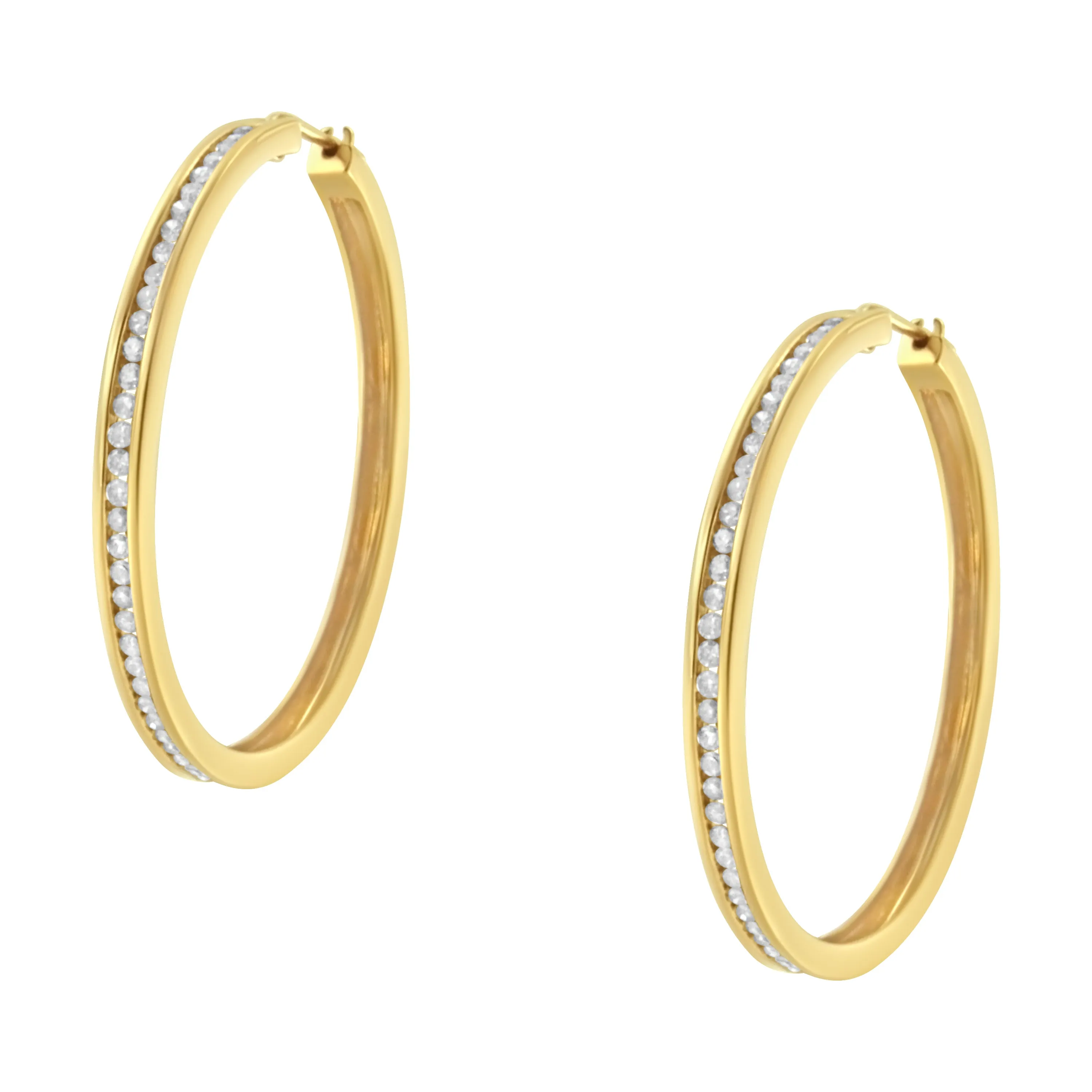 14K Yellow Gold 1.0 Cttw Round Brilliant Cut Diamond Channel Set Circle Hoop Earrings