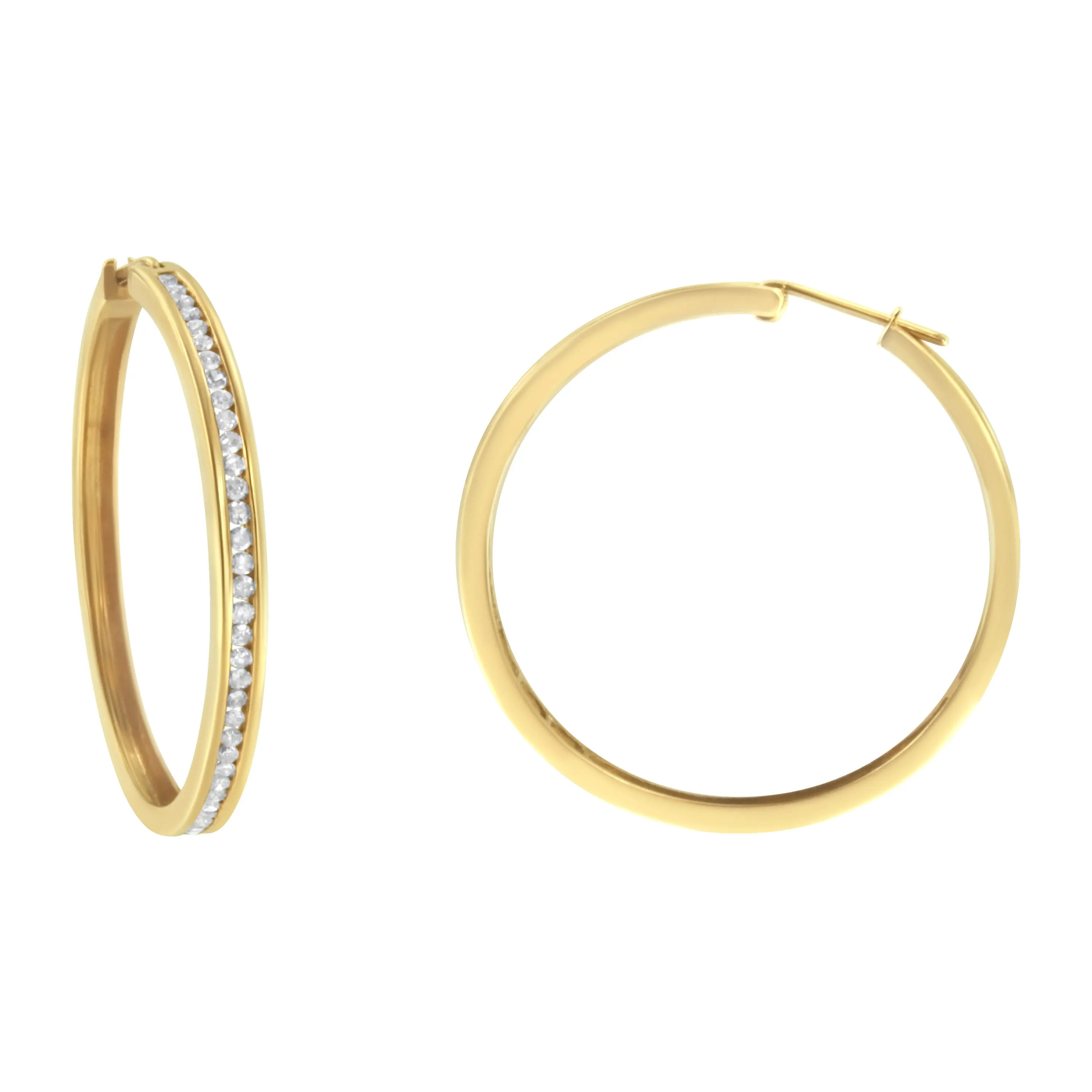 14K Yellow Gold 1.0 Cttw Round Brilliant Cut Diamond Channel Set Circle Hoop Earrings