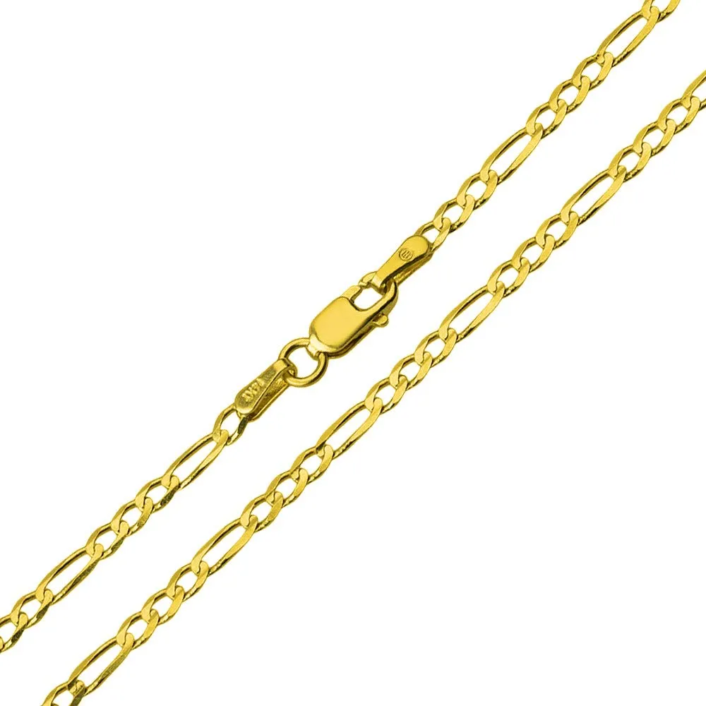 14k Yellow Gold 3D INRI Catholic Christian Crucifix Cross Pendant with Figaro Chain Necklace
