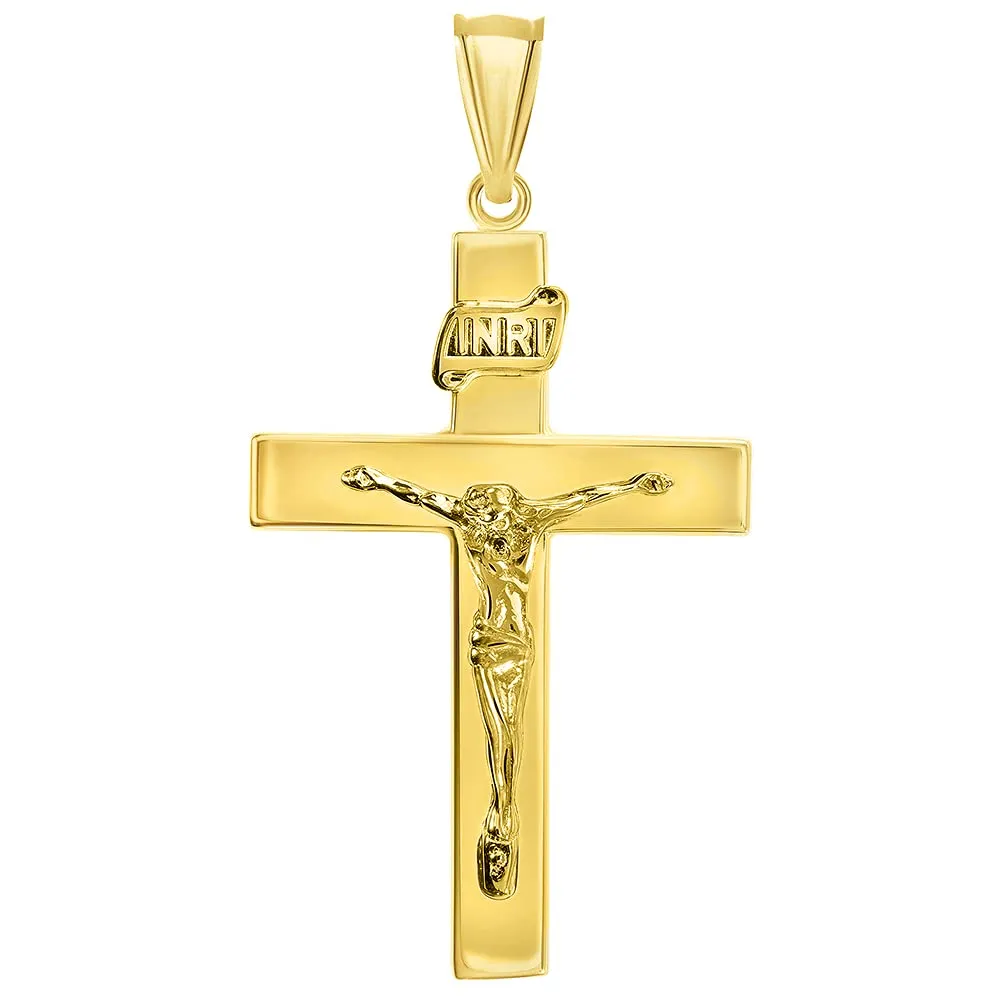 14k Yellow Gold 4mm Thick INRI Tubular Crucifix Cross Pendant