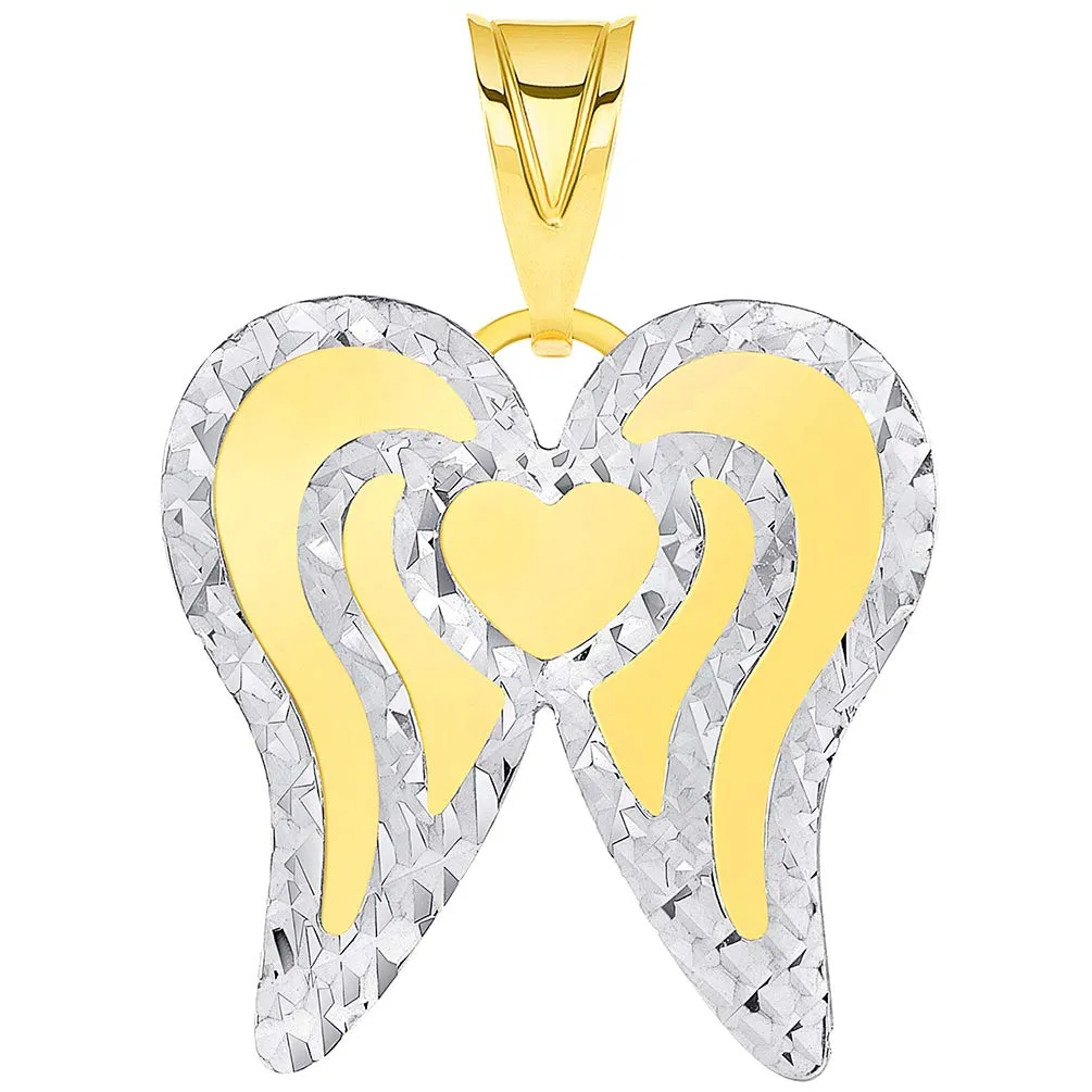 14k Yellow Gold Engravable Personalized Heart with Angel Wings Pendant Curb Chain Necklace