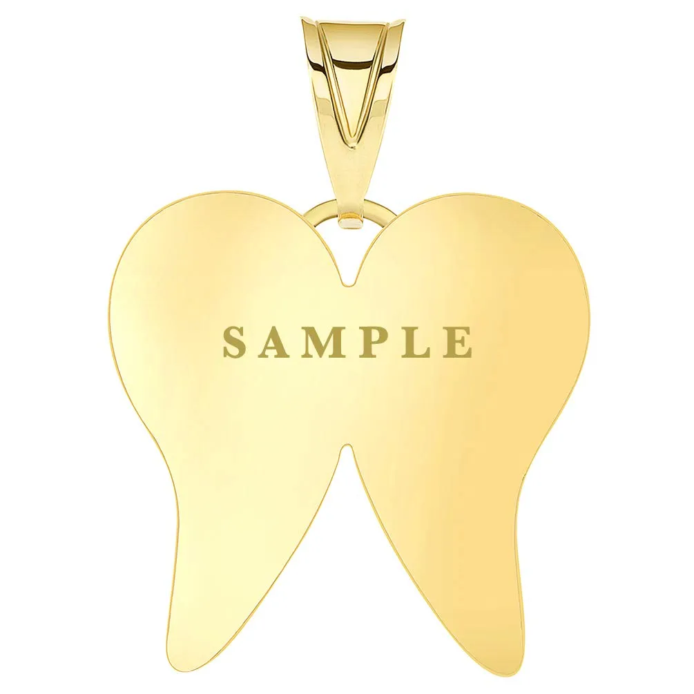 14k Yellow Gold Engravable Personalized Heart with Angel Wings Pendant Curb Chain Necklace
