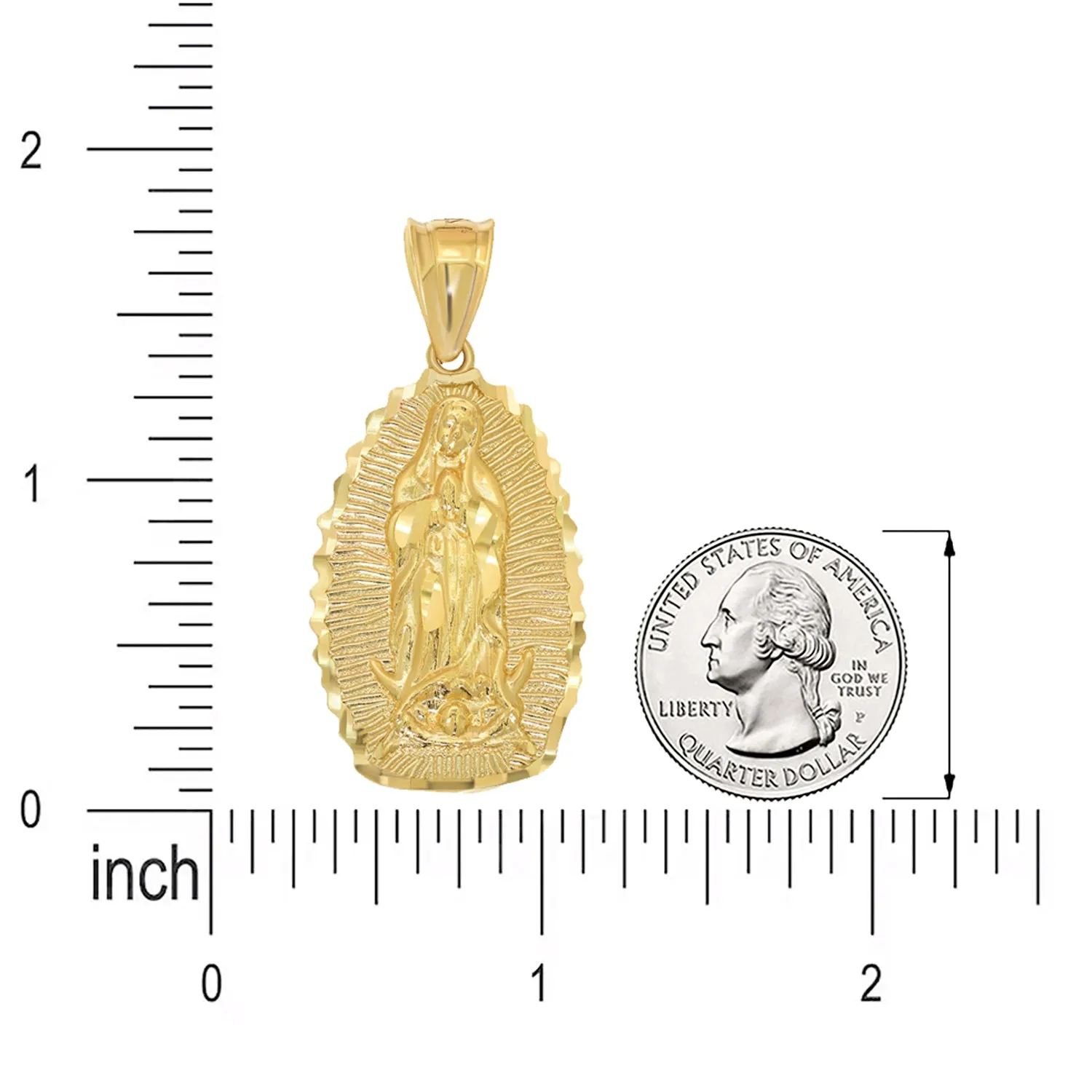 14k Yellow Gold Large Textured Luminous Our Lady of Guadalupe Pendant - 1.5 Inch Height
