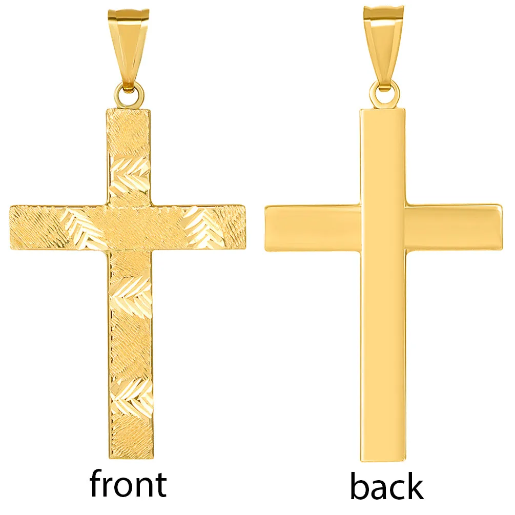 14k Yellow Gold Polished and Textured Reversible Religious Plain Cross Pendant Necklace
