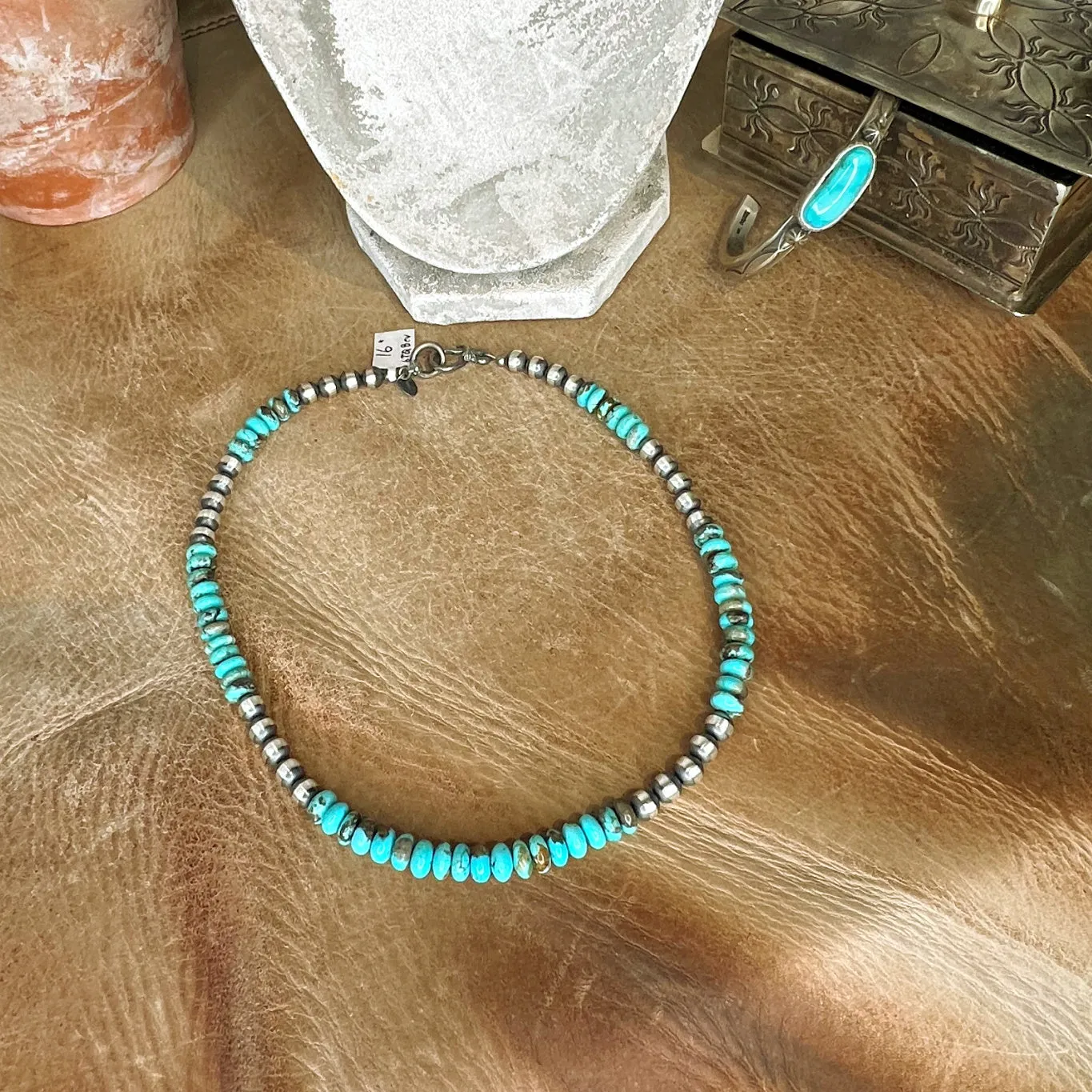 16 Sterling Silver Pearl & Turquoise Necklace