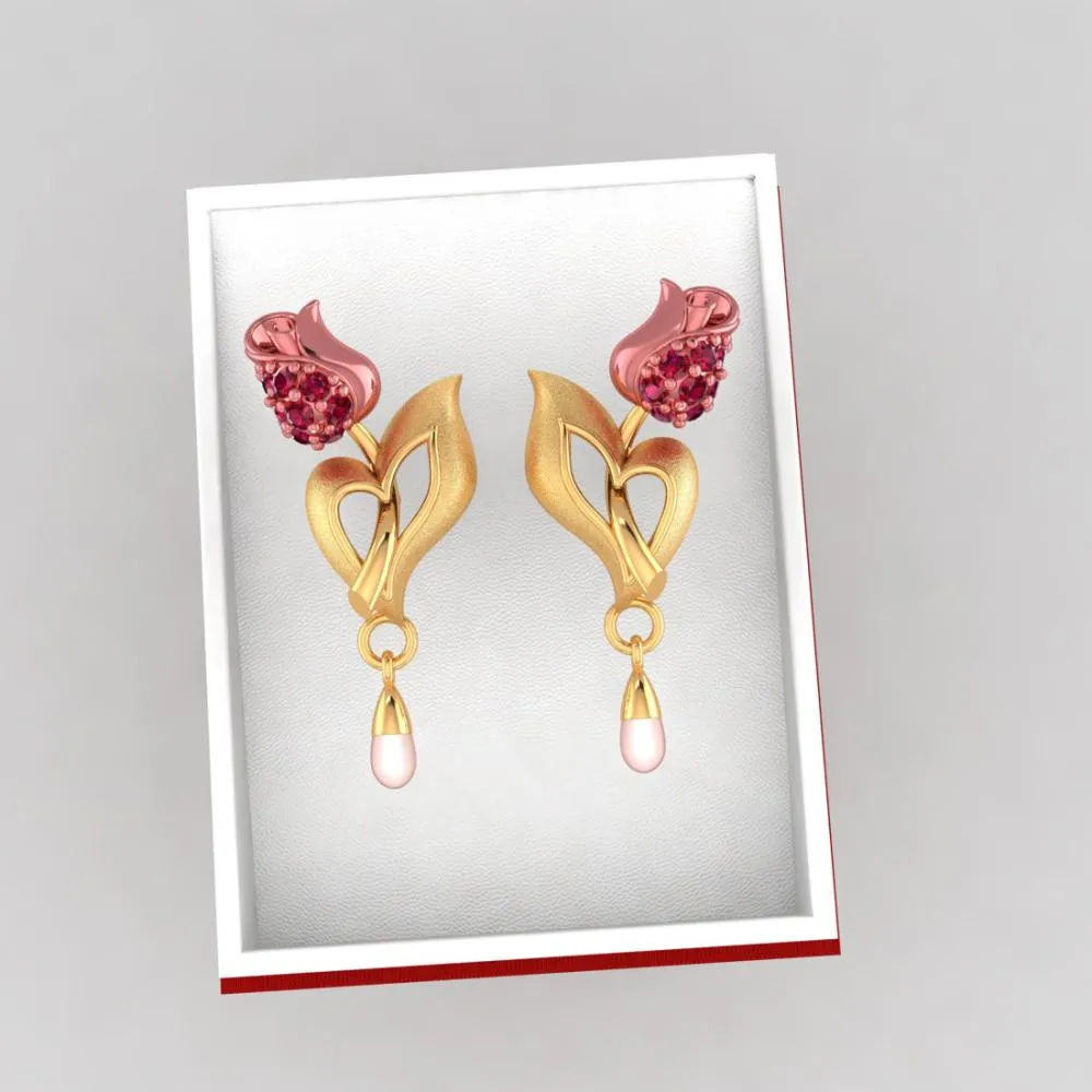 18k Gold Earrings With A Yellow Flower Design