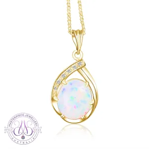 18kt Yellow Gold Light Opal 3.1ct and diamond pendant