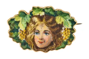 1906 Gorham Manufacturing Art Nouveau Enamel 14 Karat Gold Foliate Comus Brooch