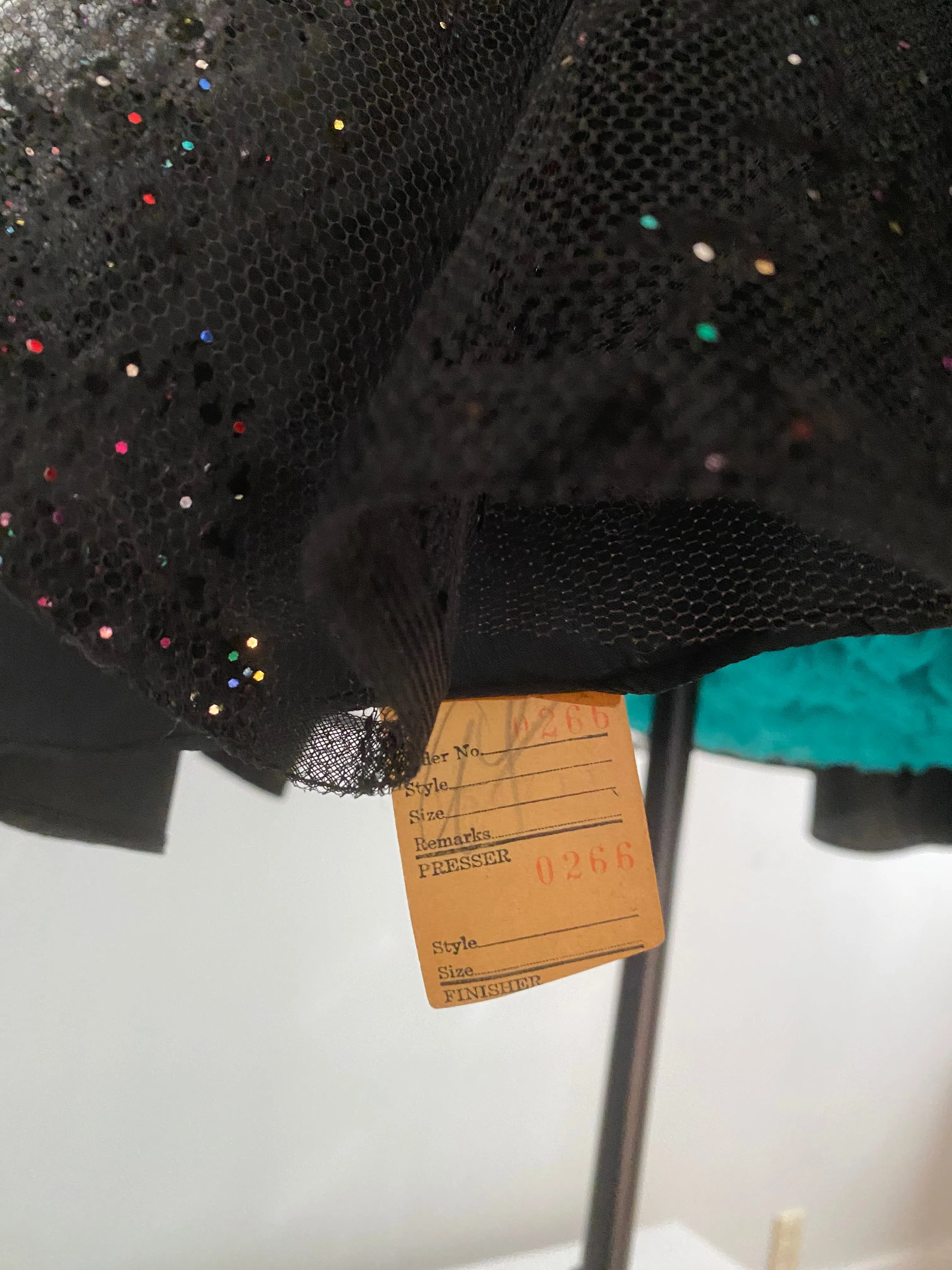1950's Black Widow Black Strapless Party Dress With Glitter Galaxies / Small