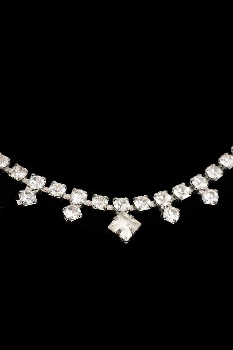 1960s Rhinestone Choker w/ Square & Circle Cut Central Stones