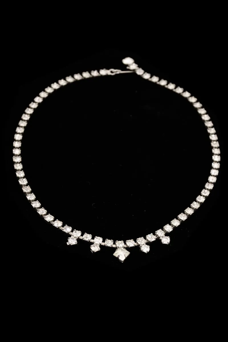 1960s Rhinestone Choker w/ Square & Circle Cut Central Stones