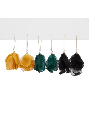 3-Piece Floral-Fabric Drop Earrings Set