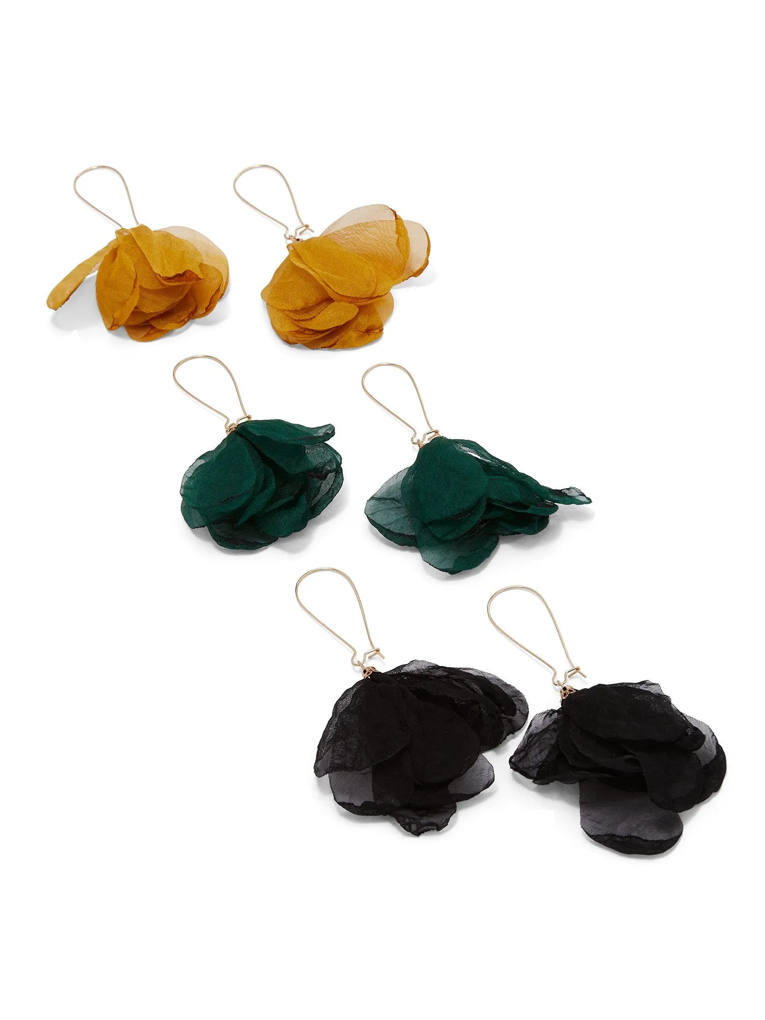 3-Piece Floral-Fabric Drop Earrings Set