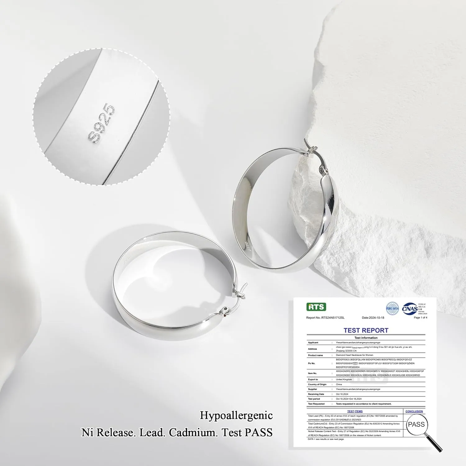 8mm Thick 925 Sterling Silver Hoops Earrings for Women 14K Real Gold Large Hoop Earrings Hypoallergenic and Lightweight Big Hoop Earrings for Women 20/30/40/50/60/70MM