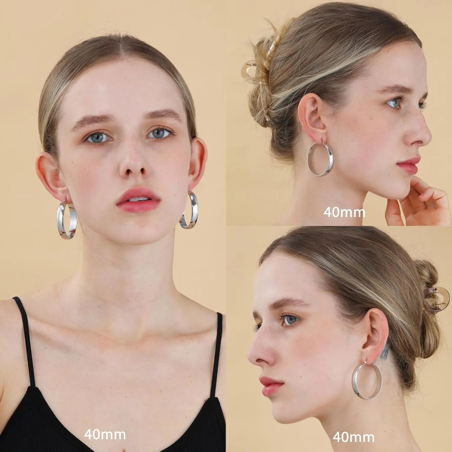 8mm Thick 925 Sterling Silver Hoops Earrings for Women 14K Real Gold Large Hoop Earrings Hypoallergenic and Lightweight Big Hoop Earrings for Women 20/30/40/50/60/70MM