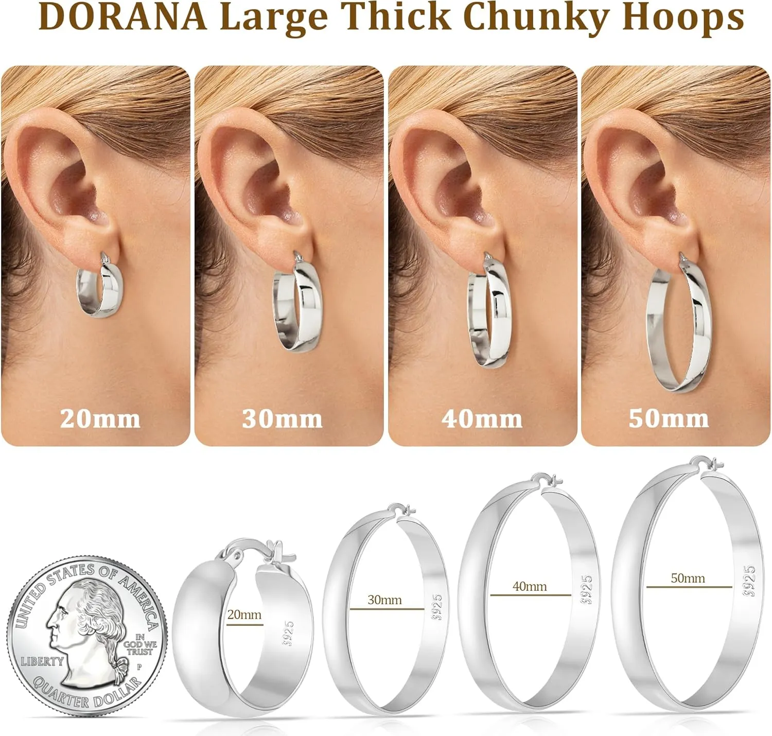 8mm Thick 925 Sterling Silver Hoops Earrings for Women 14K Real Gold Large Hoop Earrings Hypoallergenic and Lightweight Big Hoop Earrings for Women 20/30/40/50/60/70MM