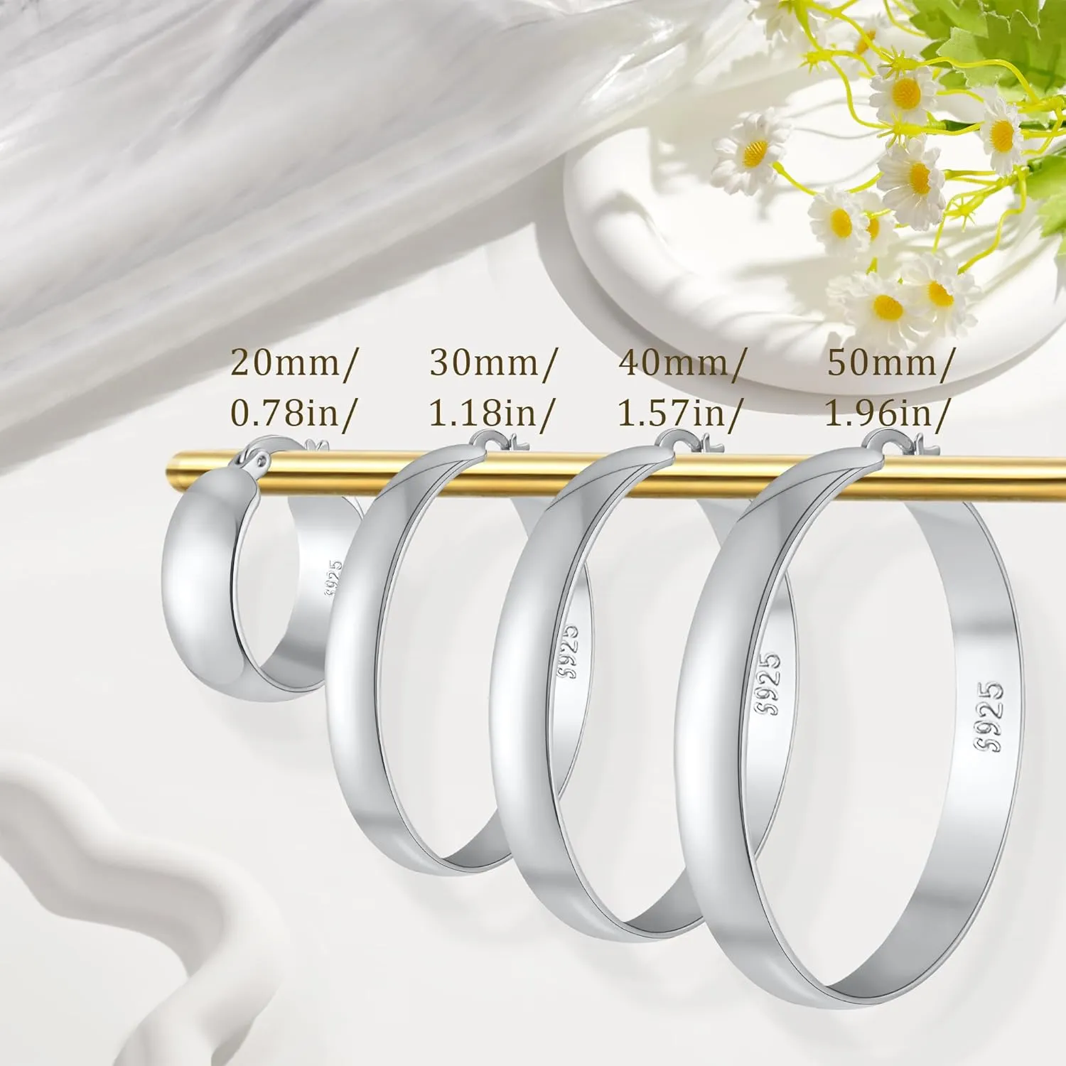 8mm Thick 925 Sterling Silver Hoops Earrings for Women 14K Real Gold Large Hoop Earrings Hypoallergenic and Lightweight Big Hoop Earrings for Women 20/30/40/50/60/70MM