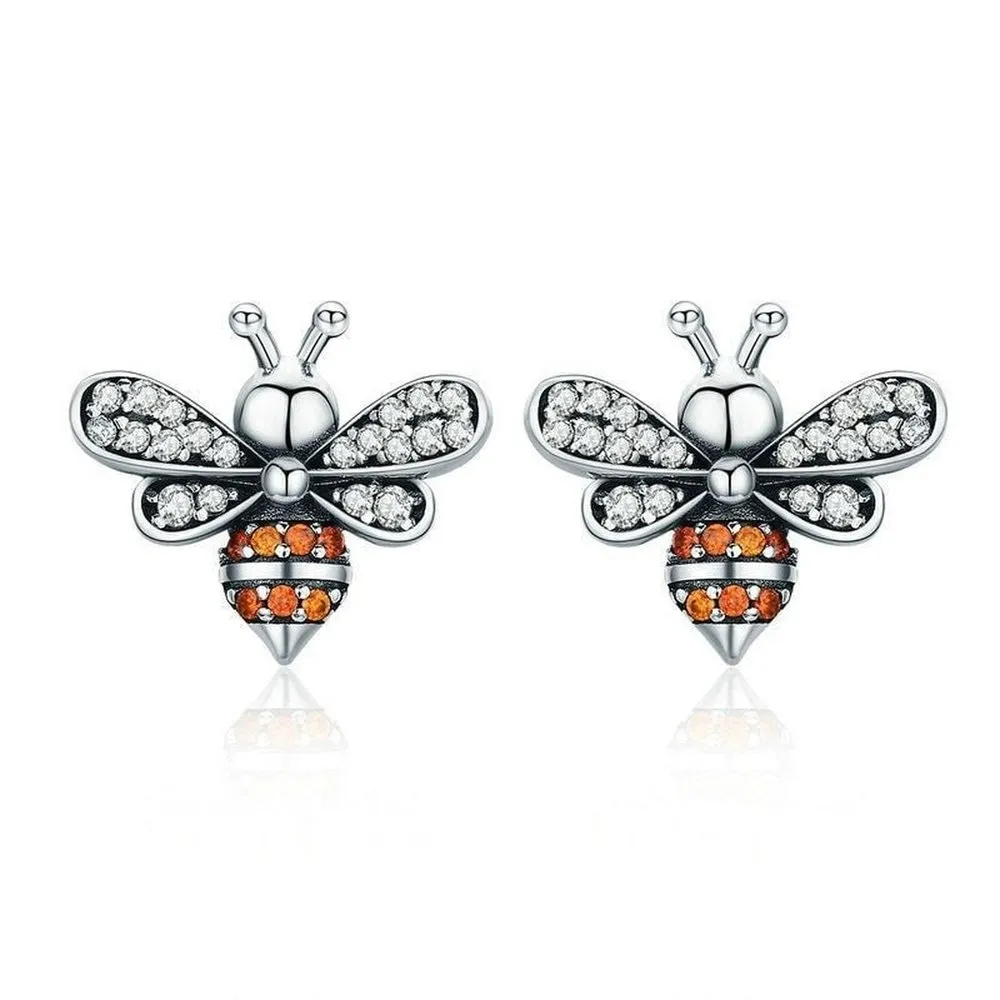 925 Sterling Silver Bee Earrings