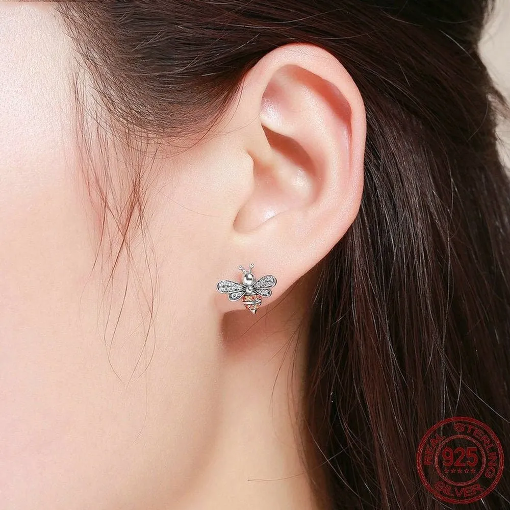 925 Sterling Silver Bee Earrings