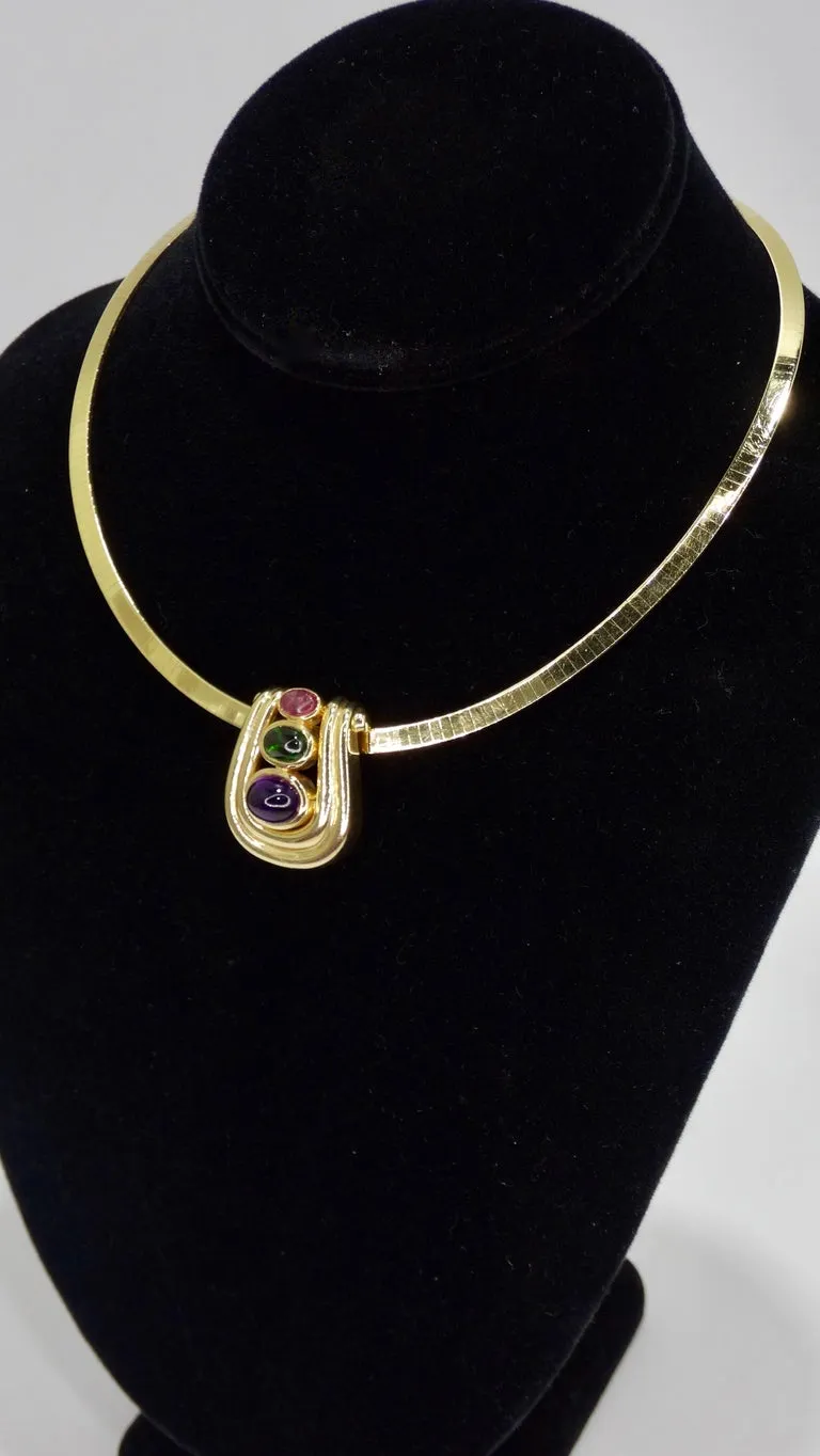 Amethyst & Tourmaline 14k Gold Choker Pendant Necklace