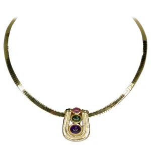 Amethyst & Tourmaline 14k Gold Choker Pendant Necklace