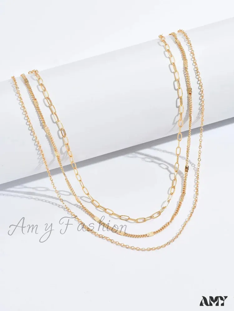 Amy Fashion - Minimalist Layered Chain Necklace