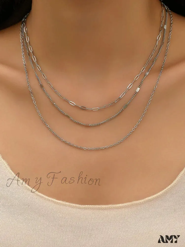 Amy Fashion - Minimalist Layered Chain Necklace