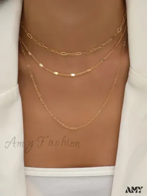 Amy Fashion - Minimalist Layered Chain Necklace
