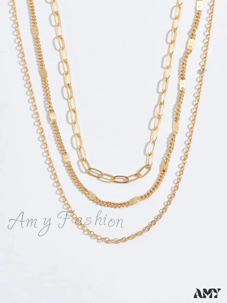 Amy Fashion - Minimalist Layered Chain Necklace