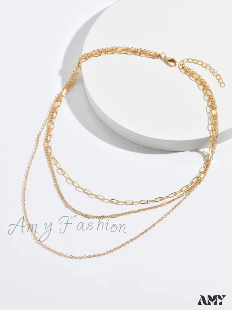 Amy Fashion - Minimalist Layered Chain Necklace