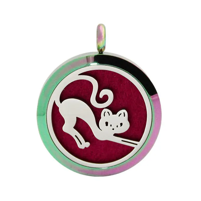 Aromatherapy Cat Pendant Jewelry Stainless Steel Essential Oil Diffuser Necklace Scent Locket With Refill Pads g