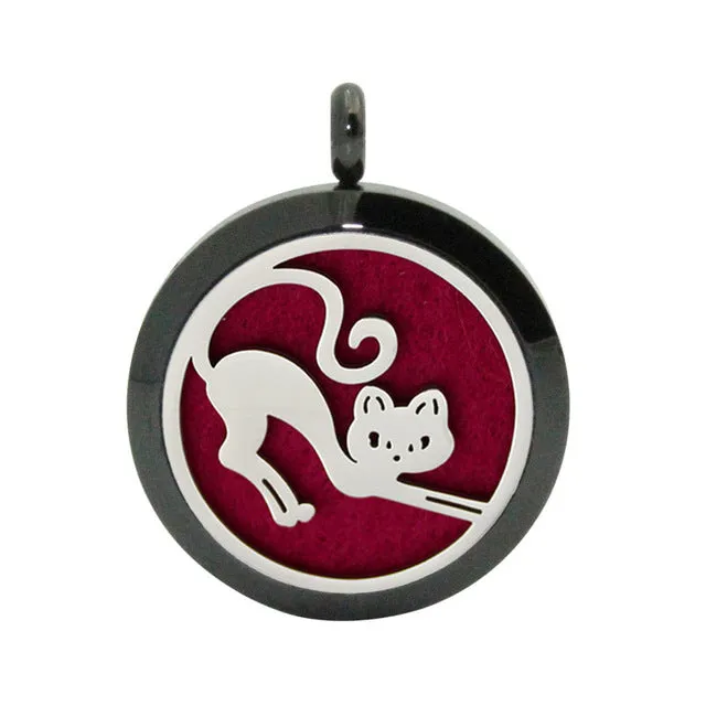 Aromatherapy Cat Pendant Jewelry Stainless Steel Essential Oil Diffuser Necklace Scent Locket With Refill Pads g