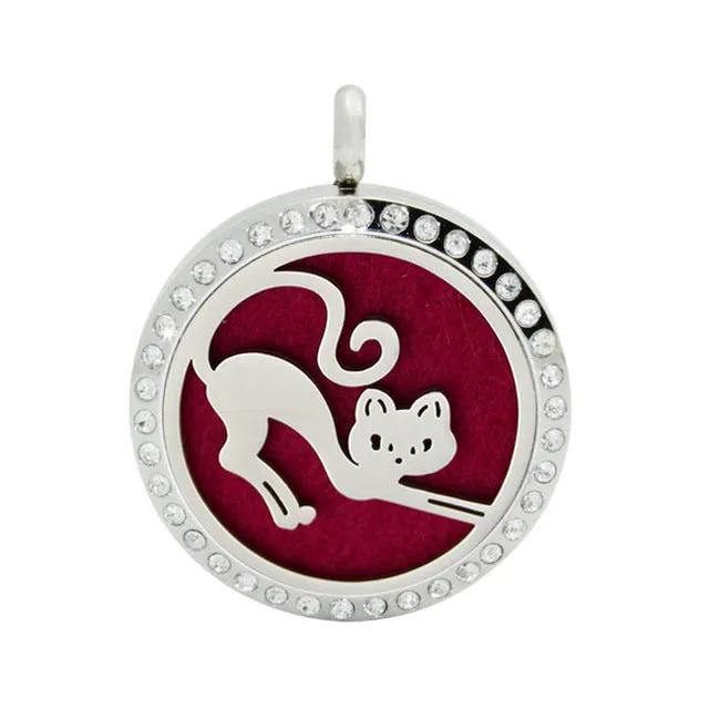 Aromatherapy Cat Pendant Jewelry Stainless Steel Essential Oil Diffuser Necklace Scent Locket With Refill Pads g