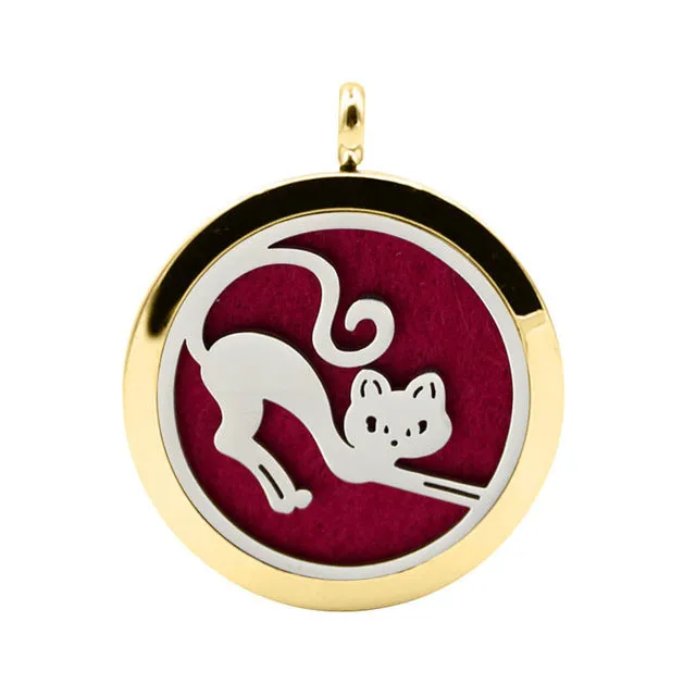 Aromatherapy Cat Pendant Jewelry Stainless Steel Essential Oil Diffuser Necklace Scent Locket With Refill Pads g