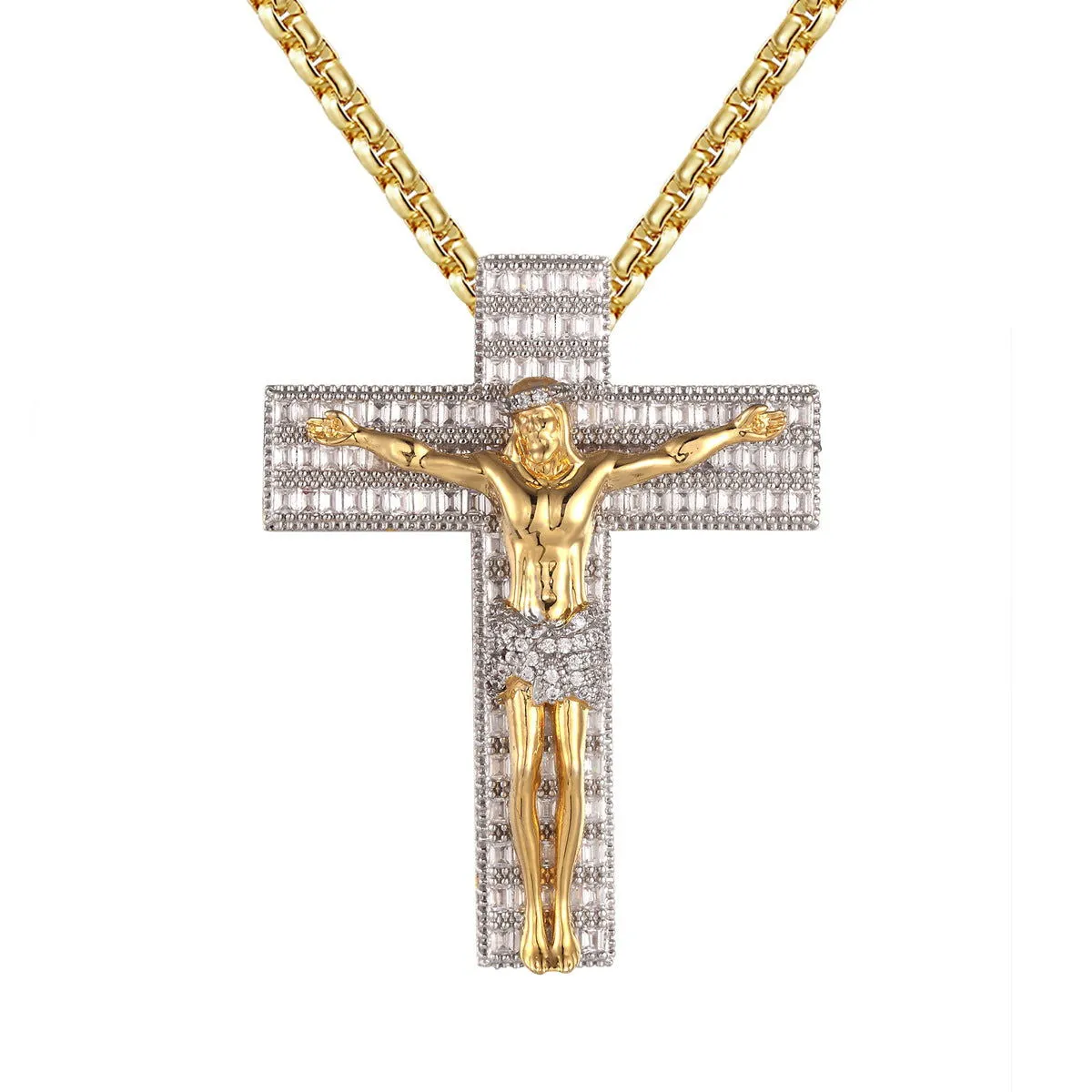 Baguette Jesus Cross Crucifix Religious Charm Free Box Chain