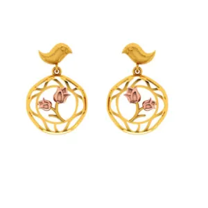 Beautiful 22k Gold Earrings With A Cute Bird And Floral Design