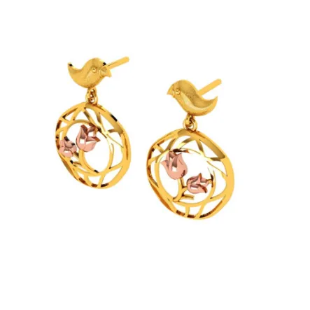 Beautiful 22k Gold Earrings With A Cute Bird And Floral Design