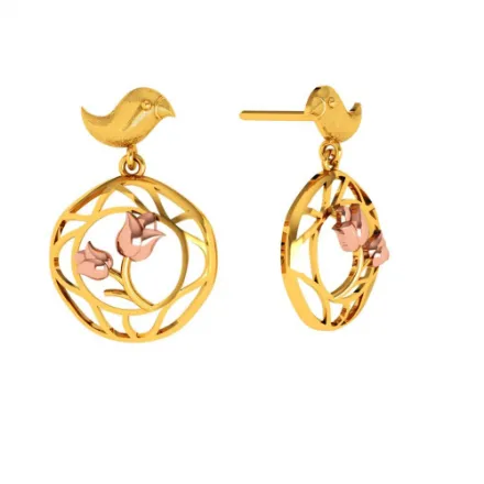 Beautiful 22k Gold Earrings With A Cute Bird And Floral Design
