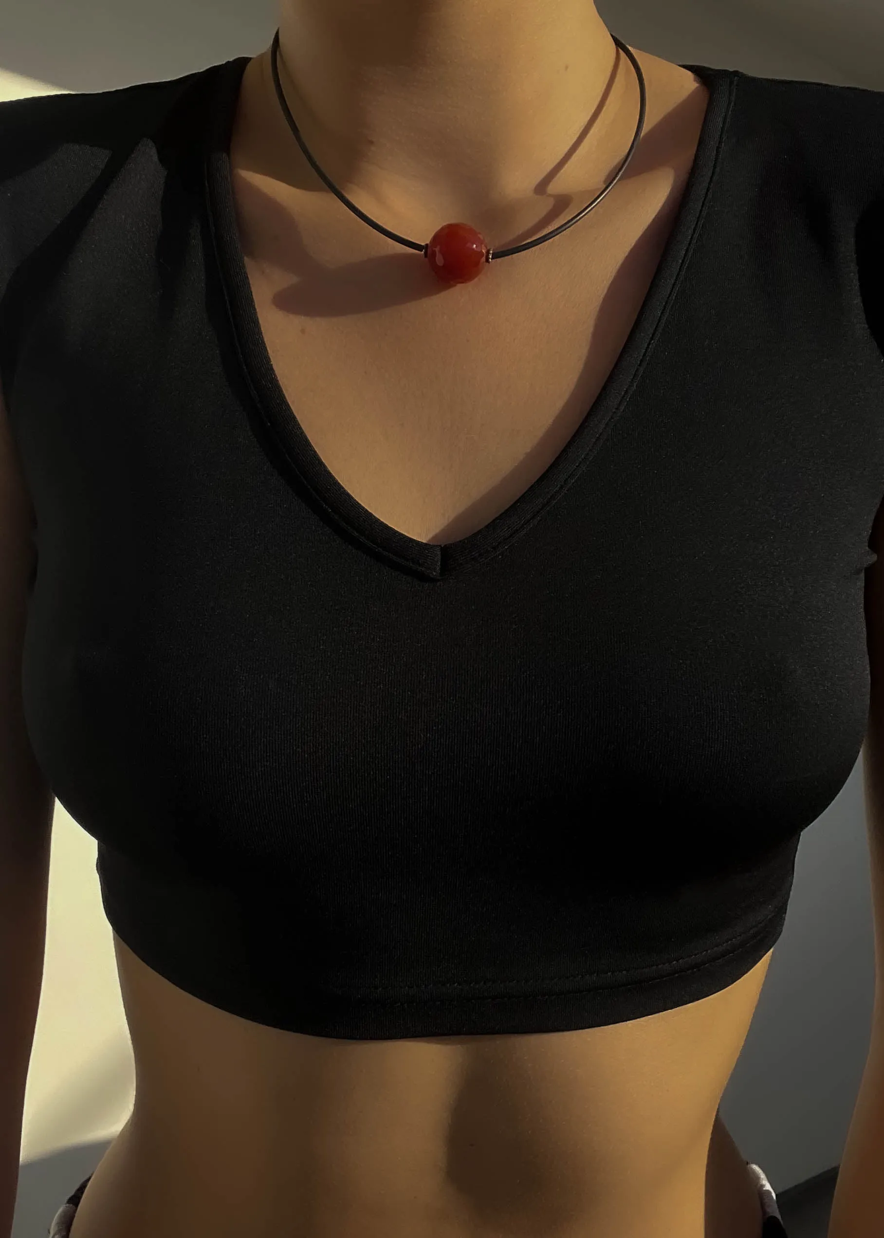 Black Cord & Red Bead Choker